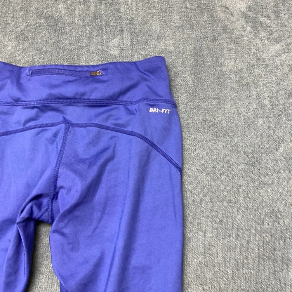 Nike Dri Fit Capri Leggings Womens Small Purple Stretch Running Zipper Pocket